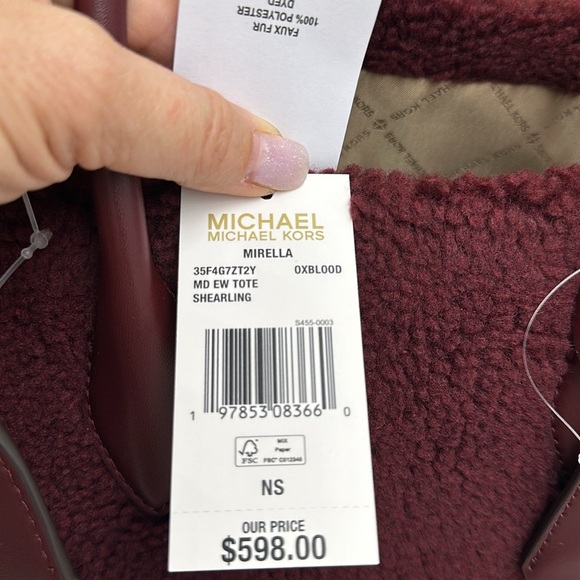 Michael Kors Medium SHEARLING MIRELLA Tote
Shoulder Bag Sherpa 
Oxblood 
NWT - Picture 11 of 16